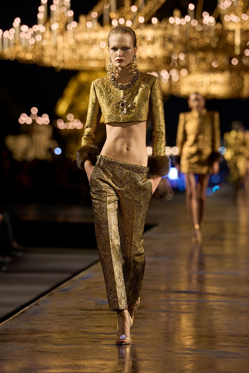 Anthony Vaccarello Drapes Saint Laurent in Gold for SS27 pfw paris fashion week runway