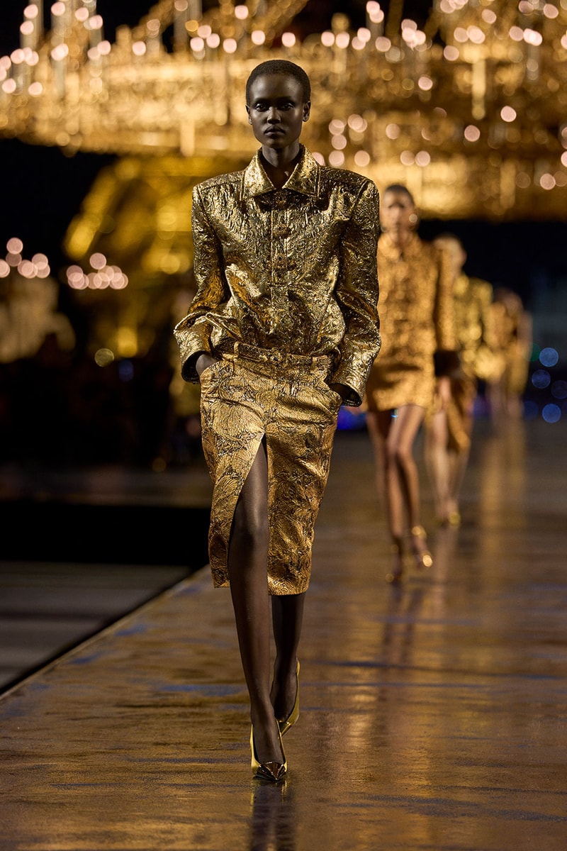 Anthony Vaccarello Drapes Saint Laurent in Gold for SS27 pfw paris fashion week runway