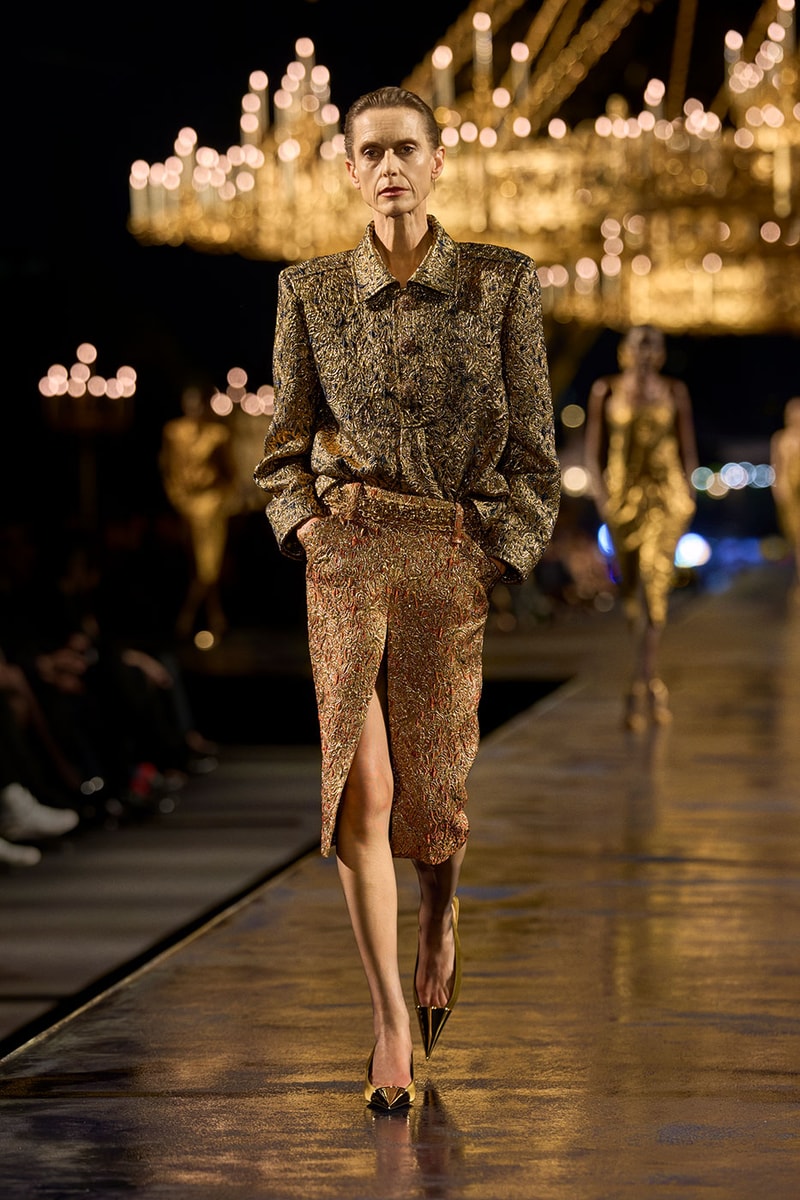 Anthony Vaccarello Drapes Saint Laurent in Gold for SS27 pfw paris fashion week runway