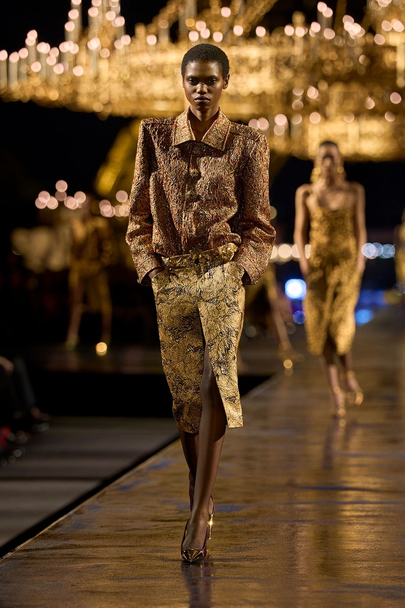Anthony Vaccarello Drapes Saint Laurent in Gold for SS27 pfw paris fashion week runway