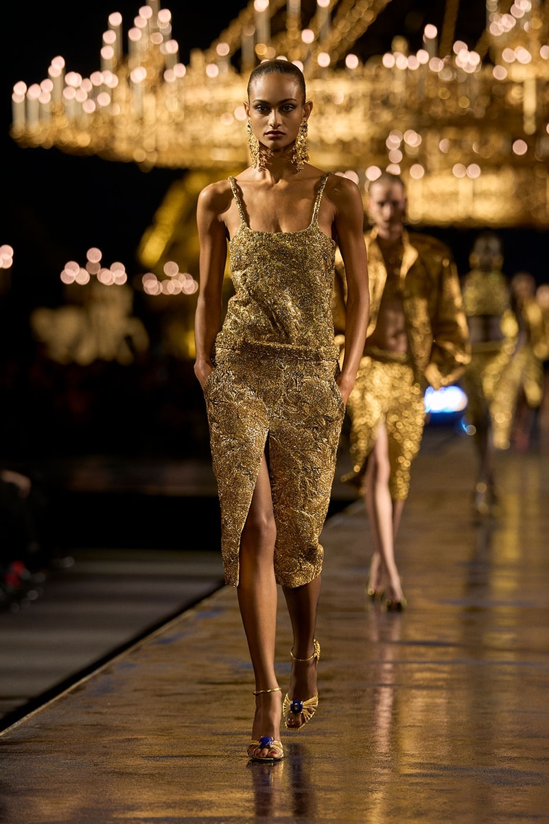 Anthony Vaccarello Drapes Saint Laurent in Gold for SS27 pfw paris fashion week runway