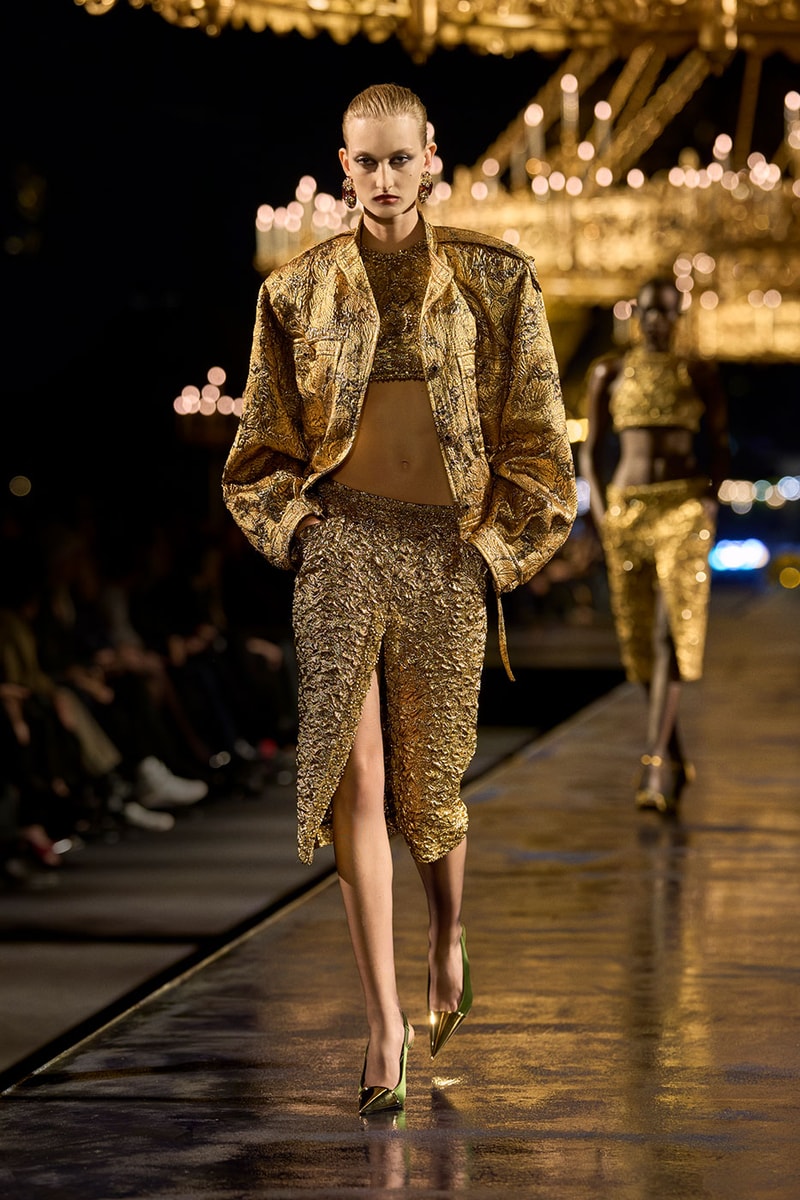 Anthony Vaccarello Drapes Saint Laurent in Gold for SS27 pfw paris fashion week runway