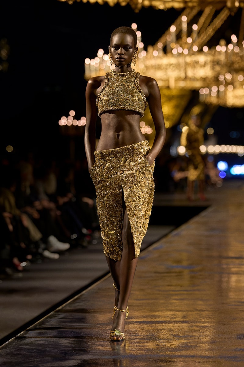 Anthony Vaccarello Drapes Saint Laurent in Gold for SS27 pfw paris fashion week runway