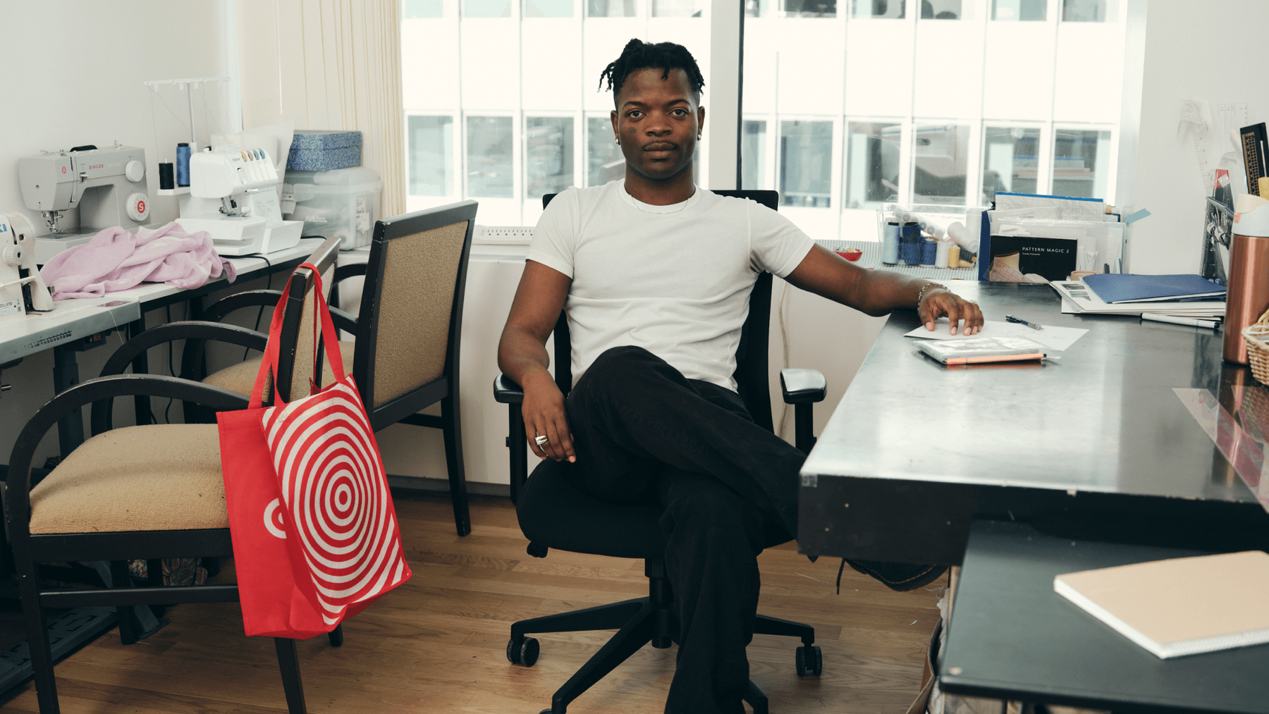 Taofeek Abijako Studio Life With Iconic Target Bag
