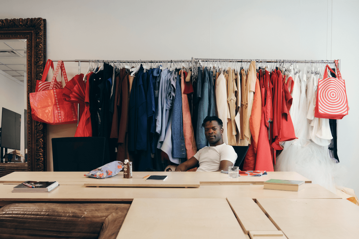 Taofeek Abijako Studio Life With Iconic Target Bag