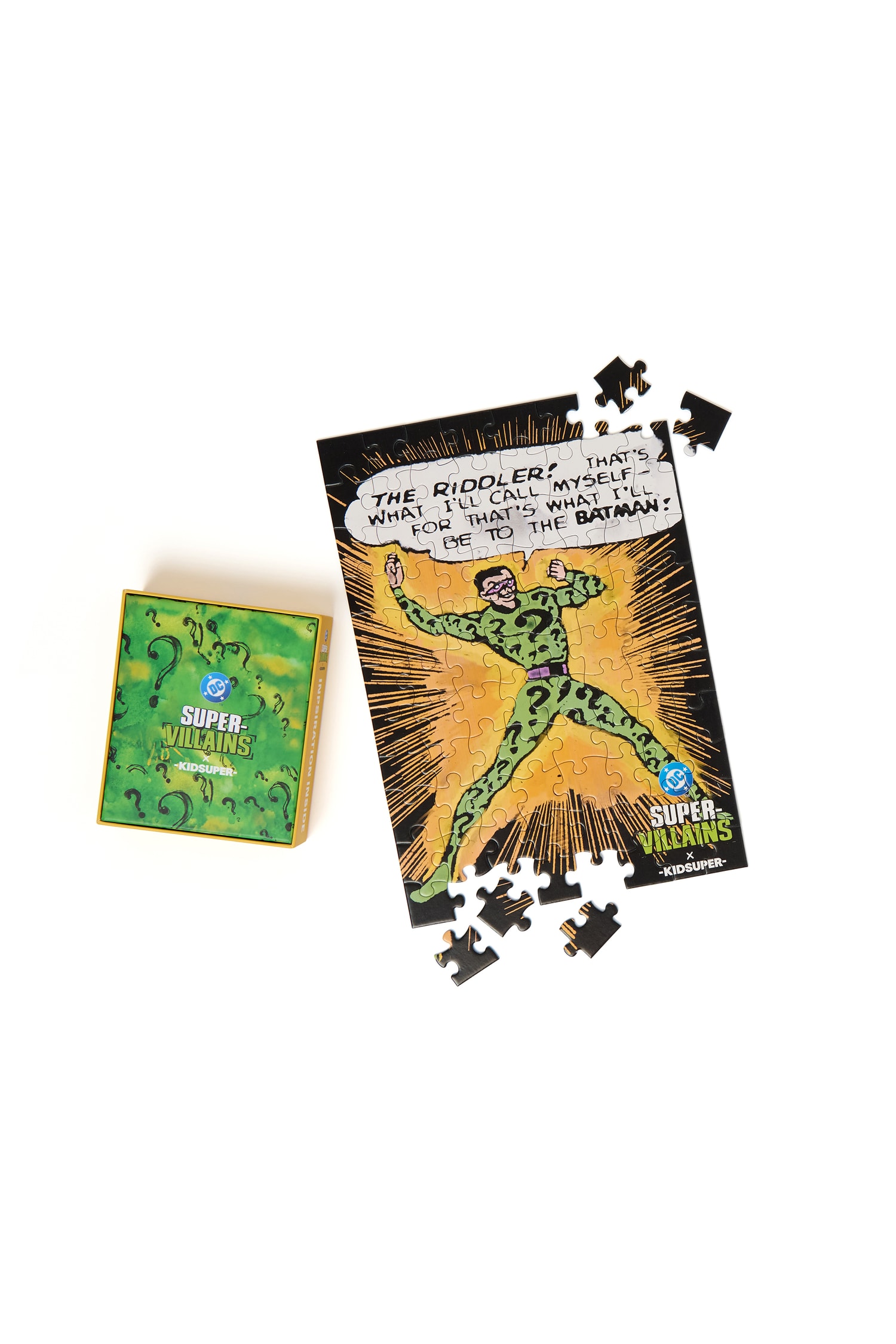 KidSuper garments showing hand-drawn DC Comics Super-Villains artwork.