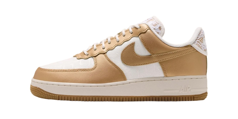 The Nike Air Force 1 Low “Lace Metallic Gold” Swaps Leather for Woven Texture and Floral Trim
