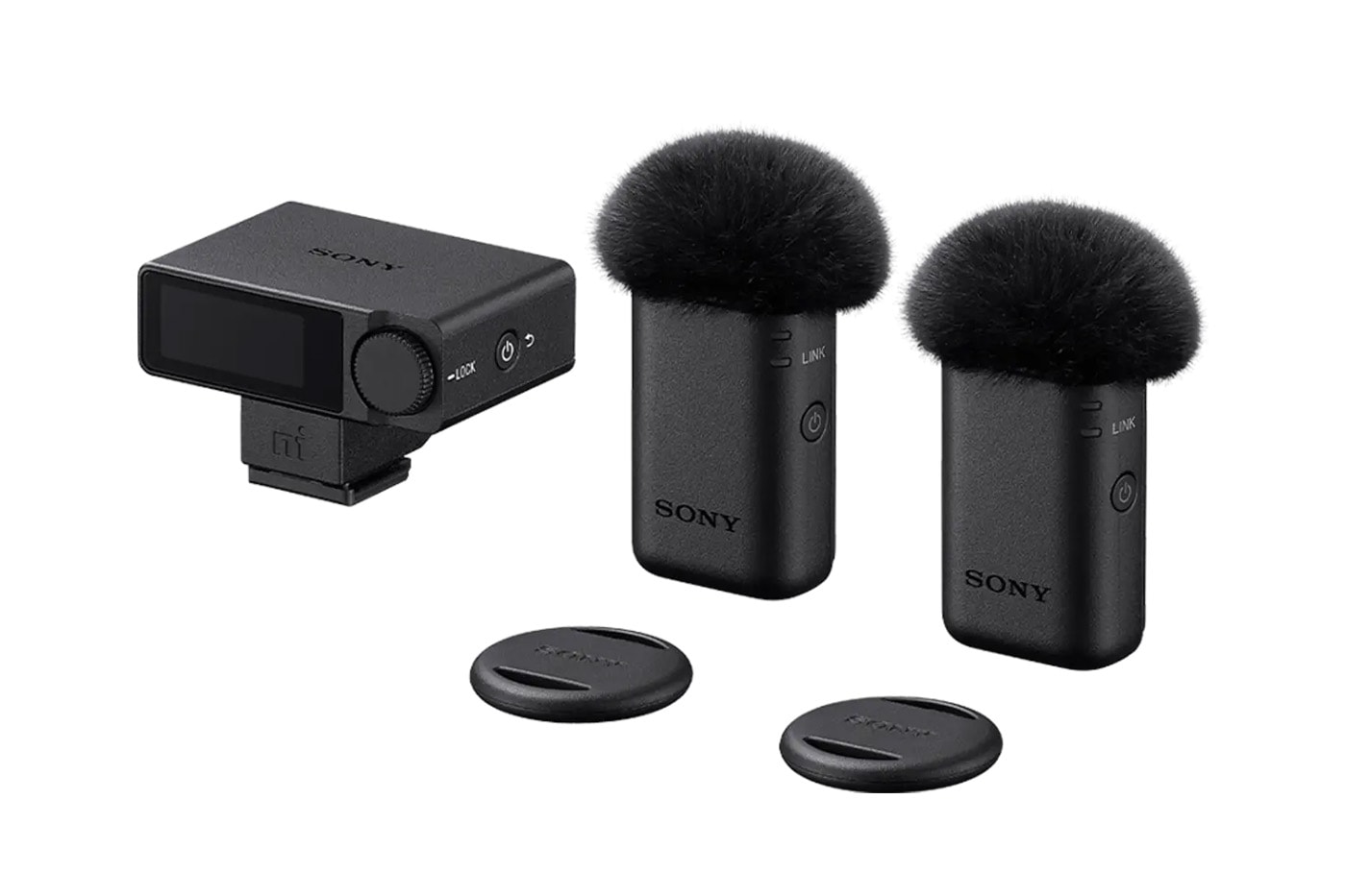 Sony ECM-W5 wireless microphone transmitters and touchscreen receiver setup