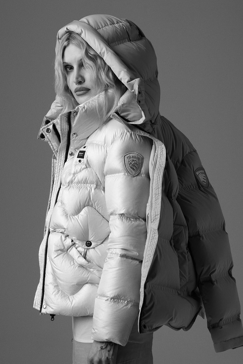 blauer outerwear fall winter 2026 down jacket puffer leather city styles b.essential b.uniform b.project b.cortina queen of the dolomites byran adams campaign DYLAN Ben kidson cassyette 