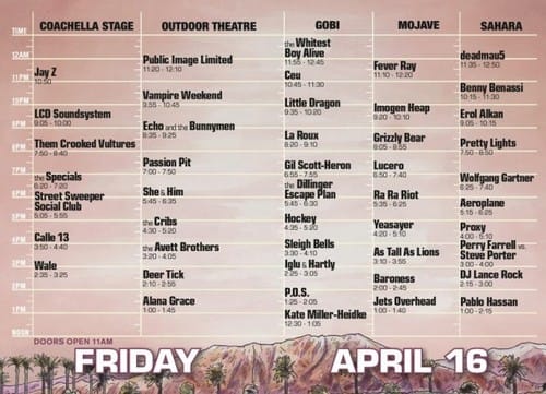 Coachella 2010 Set Times