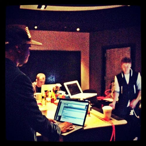 Justin Bieber in the studio with Kanye West