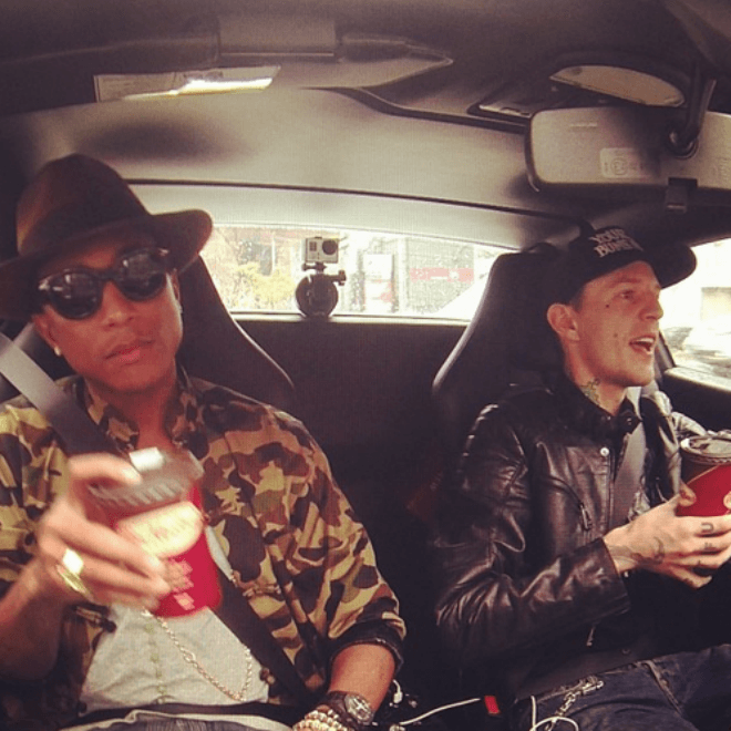 Pharrell Grabs Coffee with deadmau5 in His Ferrari 458