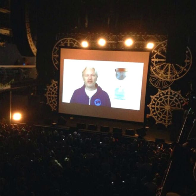 Julian Assange Opens for M.I.A. in New York via Skype