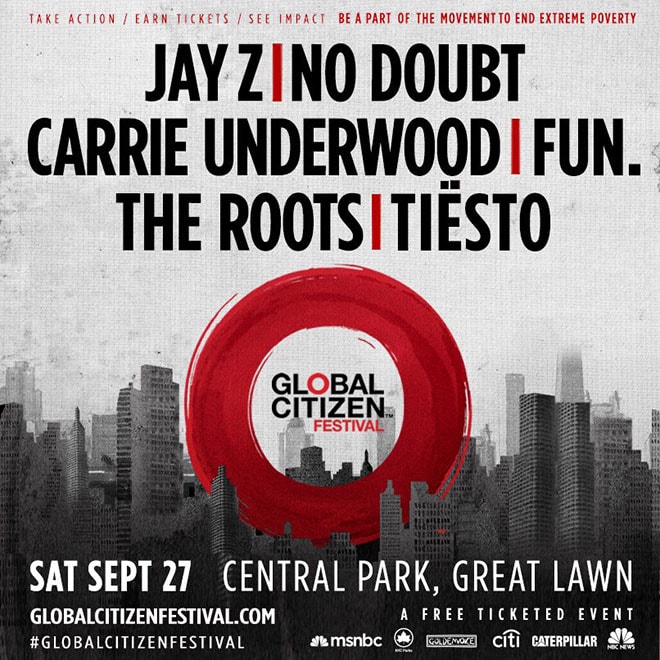 Jay Z & No Doubt Announced as Headliners for NYC’s Global Citizen Festival