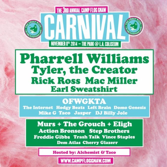 Pharrell, Rick Ross, Tyler, & More to Headline Odd Future's Third Annual "Camp Flog Gnaw" Carnival