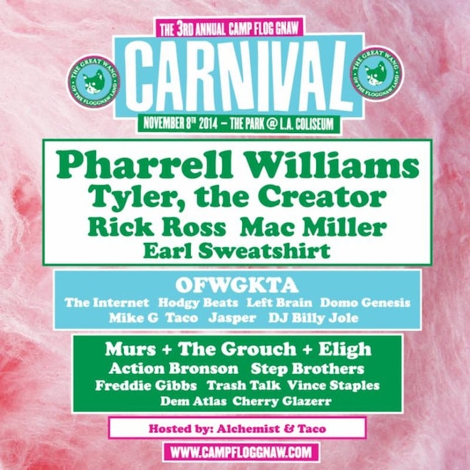 Pharrell, Rick Ross, Tyler, & More to Headline Odd Future's Third Annual "Camp Flog Gnaw" Carnival