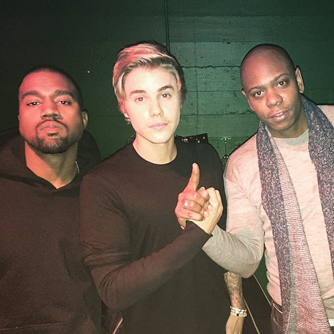 Kanye West, Kim Kardashian, and Justin Bieber Attend Dave Chappelle’s NYC Show