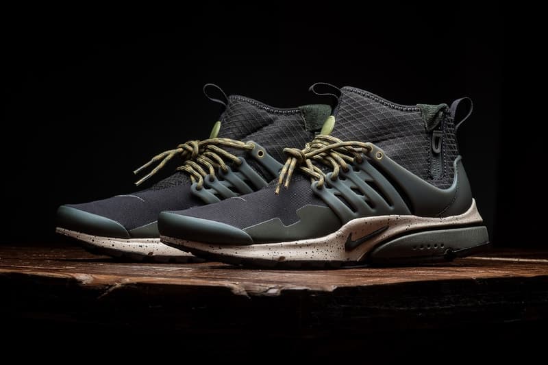 Nike Air Presto Mid Utility Velvet Brown / Cargo Khaki Gros Plan Détails Sneaker Politics