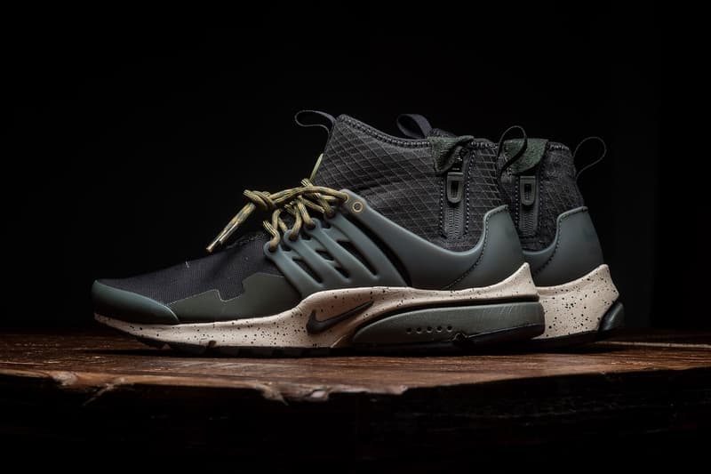 Nike Air Presto Mid Utility Velvet Brown / Cargo Khaki Gros Plan Détails Sneaker Politics