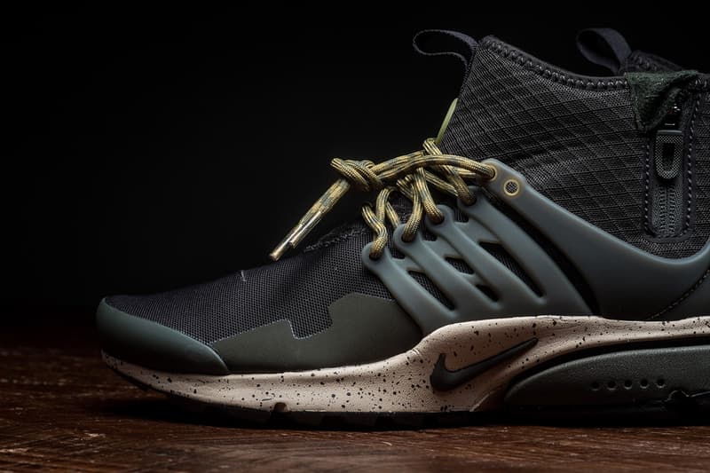 Nike Air Presto Mid Utility Velvet Brown / Cargo Khaki Gros Plan Détails Sneaker Politics