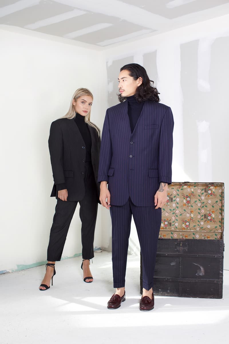 LA DRAFT Collection Capsule Draw The Line Costume Rayé Bleu Marine Taupe