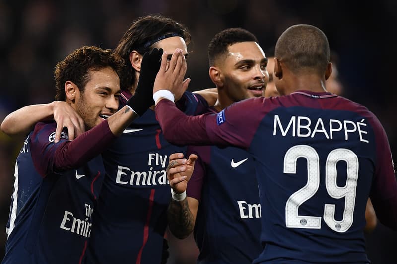 Paris Saint-Germain Celtic Glasgow But Célébration Mbappé Neymar Cavani Kurzawa