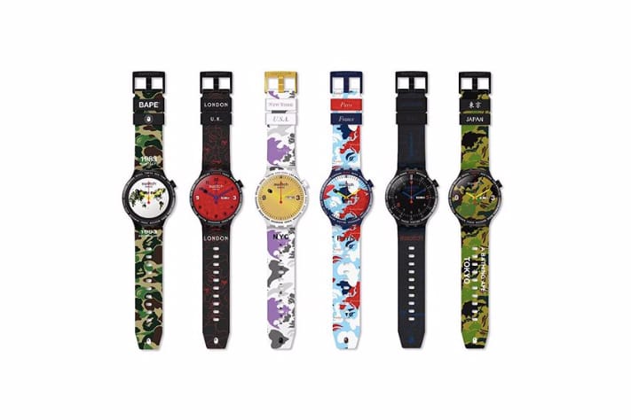 En images toutes les montres BAPE x Swatch ainsi que la version spéciale Paris