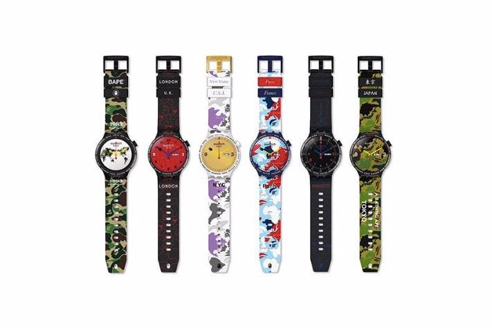 En images toutes les montres BAPE x Swatch ainsi que la version spéciale Paris