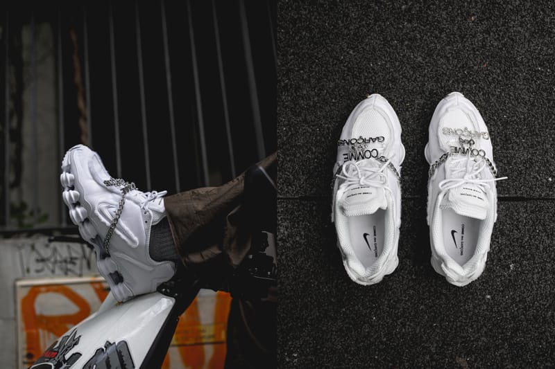 Gros plan sur la Nike Shox TL COMME des GARÇONS