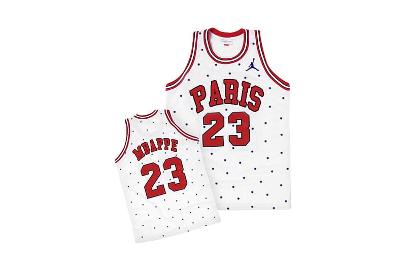 Golden Cabane imagine un maillot de basketball Jordan x PSG en hommage à Mbappé