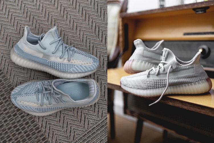 Gros plan sur les YEEZY BOOST 350 V2 "Cloud White" et "Citrin"
