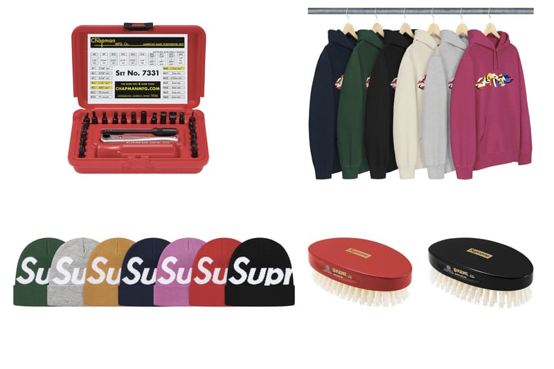Boite à outils, brosses à barbe, t-shirts inédits... Voici toutes les pièces et prix du drop Supreme de la semaine