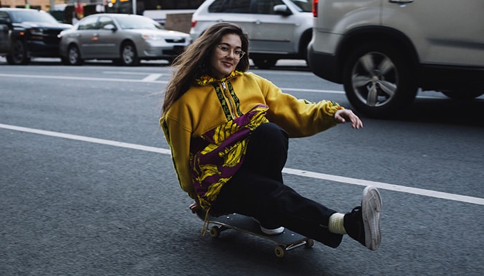 Jaden Smith Wears Mismatched Sneakers While Skateboarding In NYC