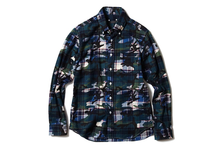 SOPHNET. CAMOUFLAGE OVER PRINT FLANNEL B.D SHIRT