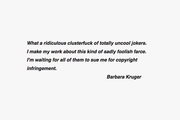 Barbara Kruger 就 Supreme 狀告 Married To The Mob 一事發表看法