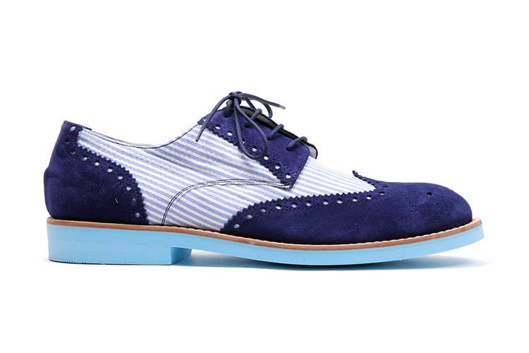 Del Toro Blue Seersucker and Navy Suede Wingtip 鞋款