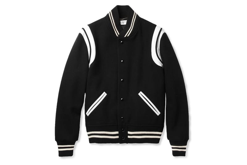 Saint Laurent Leather-Trimmed Wool Blend Varsity Jacket 大學式棒球夾克