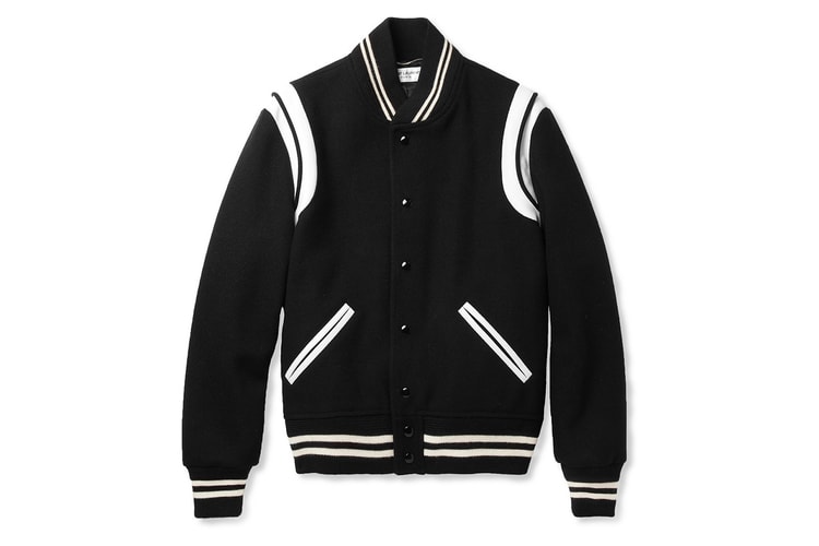 Saint Laurent Leather-Trimmed Wool Blend Varsity Jacket 大學式棒球夾克