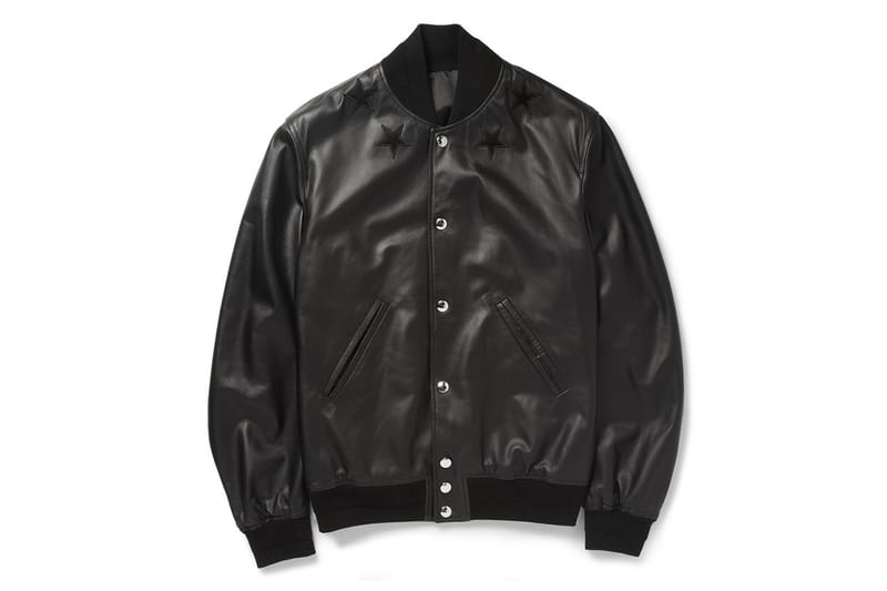 Givenchy Black Leather Embroidered Star 棒球夾克