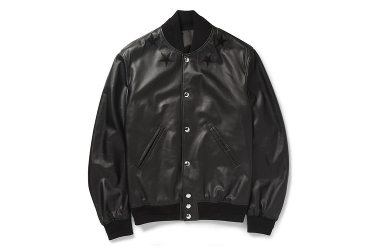 Givenchy Black Leather Embroidered Star 棒球夾克