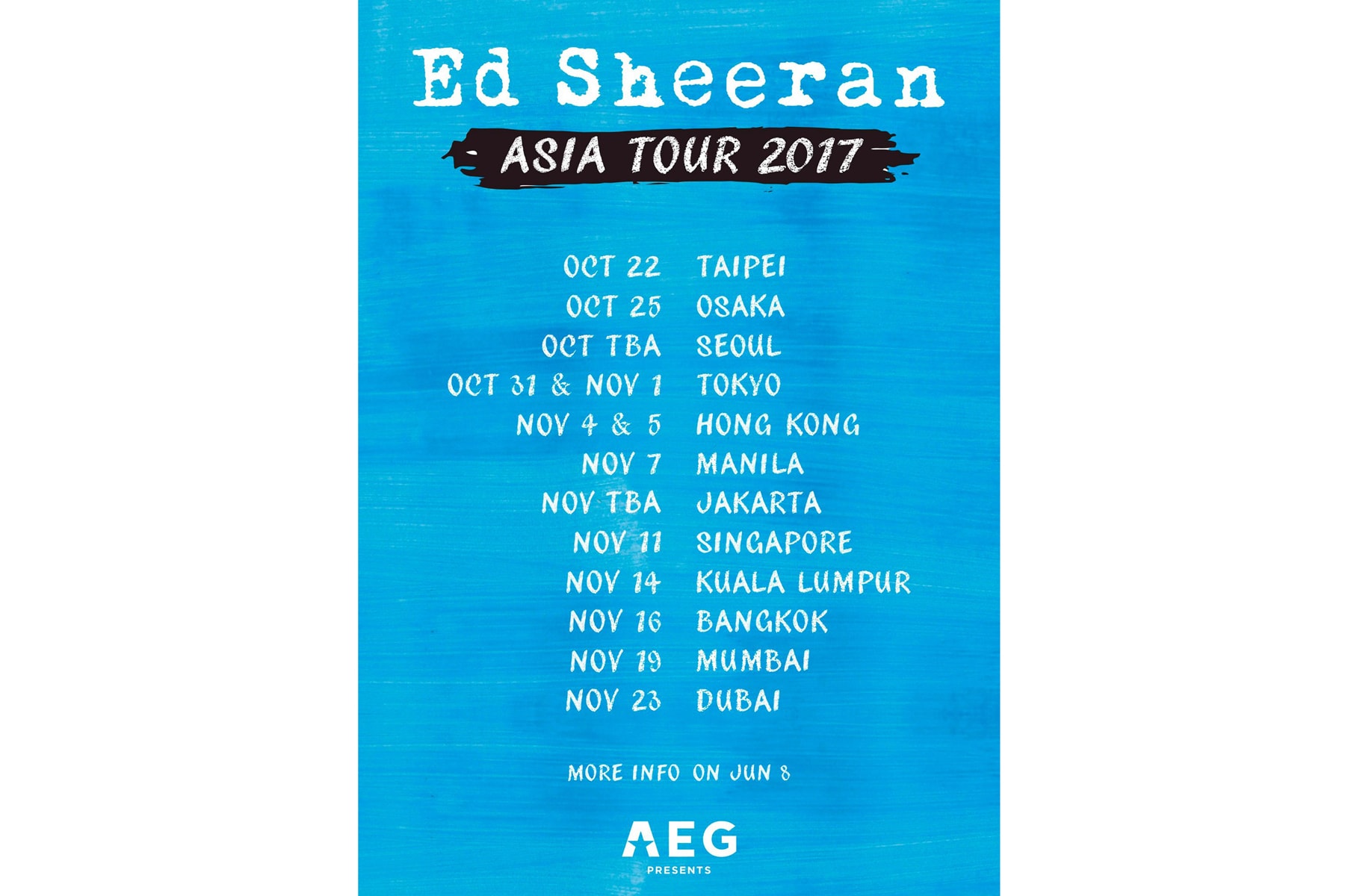 Ed Sheeran 將於亞洲舉辦巡迴演唱會