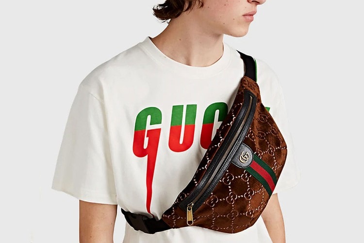 Gucci 全新 GG Logo 印花天鵝絨腰包上架