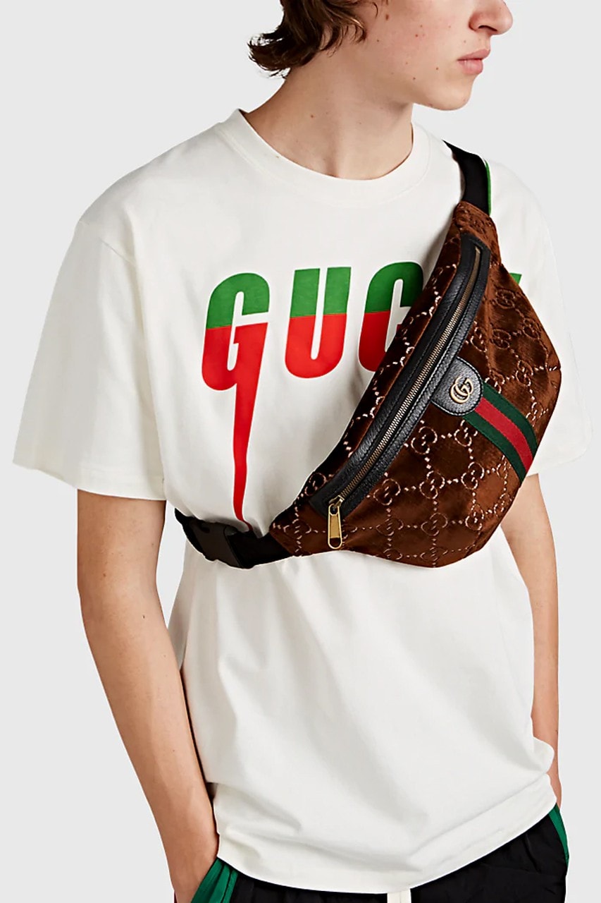 Gucci 全新 GG Logo 印花天鵝絨腰包上架