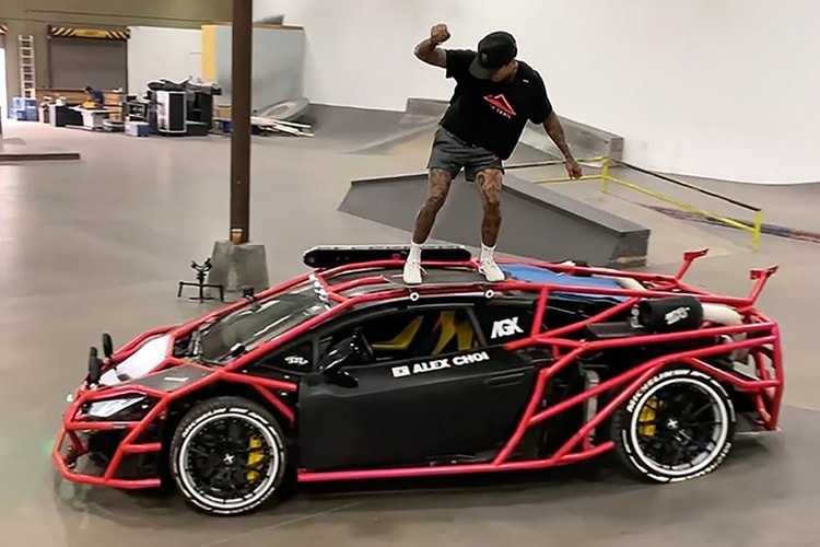 觀賞 Nyjah Huston 在一輛 Lamborghini Huracán 上滑行
