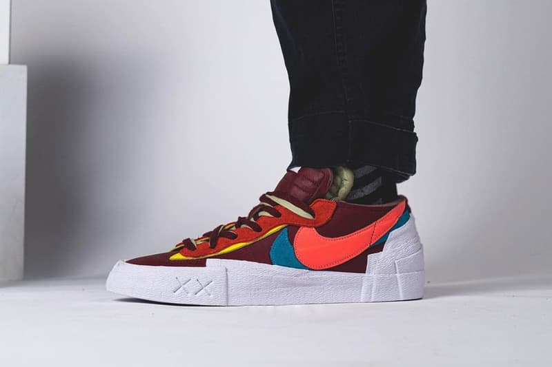 近賞 KAWS x sacai x Nike Blazer Low「Burgundy」三方聯乘鞋款實著圖輯