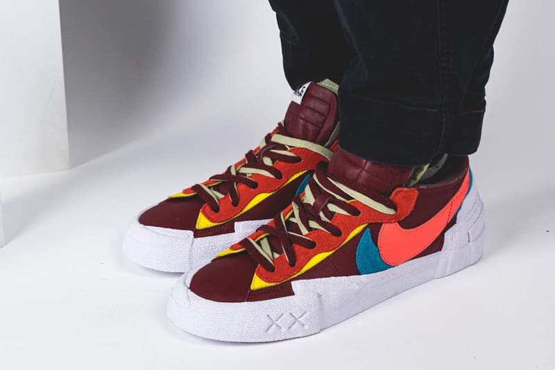 近賞 KAWS x sacai x Nike Blazer Low「Burgundy」三方聯乘鞋款實著圖輯