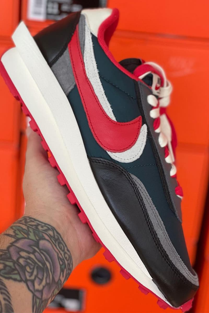 UNDERCOVER x sacai x Nike LDWaffle「Midnight Spruce/University Red」清晰圖輯曝光