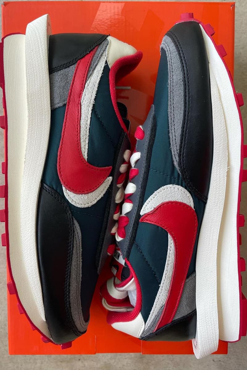 UNDERCOVER x sacai x Nike LDWaffle「Midnight Spruce/University Red」清晰圖輯曝光