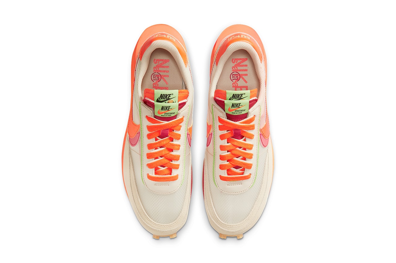 CLOT x sacai x Nike LDWaffle「Orange」联乘鞋款官方图辑、发售日期正式公布