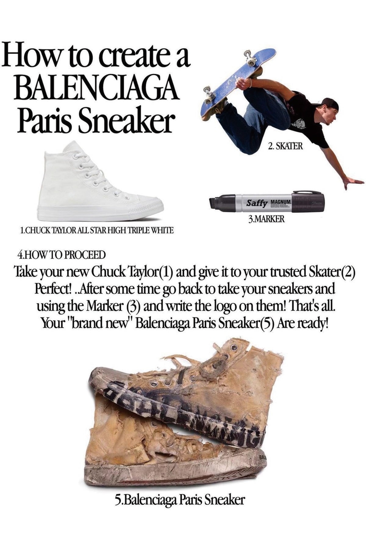 如何自制 Balenciaga 要價 $1,850 美元的破舊風格鞋款「Paris Sneaker」